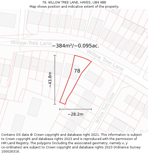 78, WILLOW TREE LANE, HAYES, UB4 9BE: Plot and title map