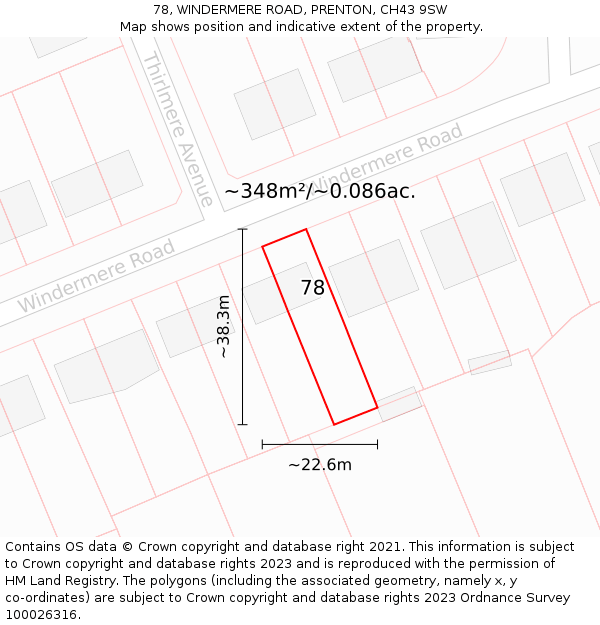 78, WINDERMERE ROAD, PRENTON, CH43 9SW: Plot and title map