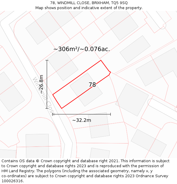 78, WINDMILL CLOSE, BRIXHAM, TQ5 9SQ: Plot and title map