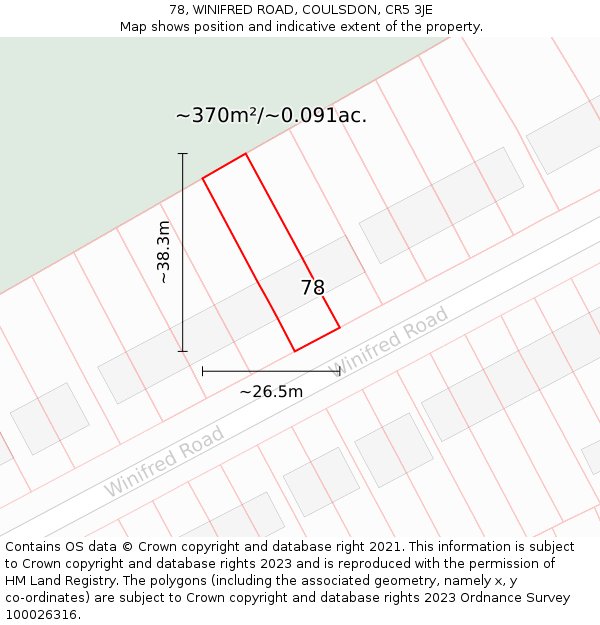 78, WINIFRED ROAD, COULSDON, CR5 3JE: Plot and title map