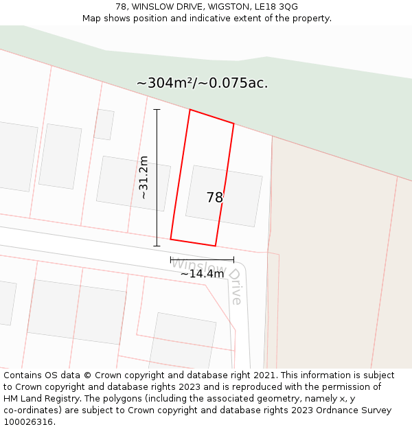 78, WINSLOW DRIVE, WIGSTON, LE18 3QG: Plot and title map