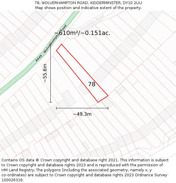 78, WOLVERHAMPTON ROAD, KIDDERMINSTER, DY10 2UU: Plot and title map