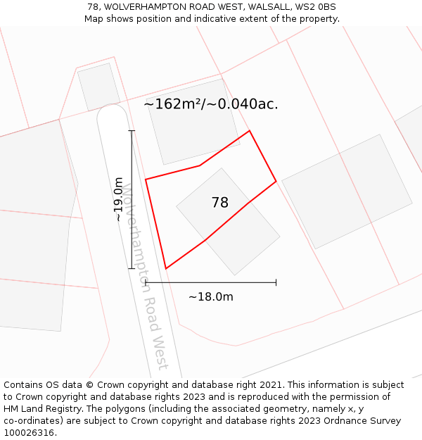 78, WOLVERHAMPTON ROAD WEST, WALSALL, WS2 0BS: Plot and title map