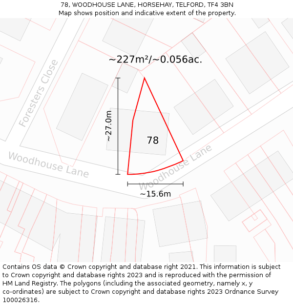78, WOODHOUSE LANE, HORSEHAY, TELFORD, TF4 3BN: Plot and title map