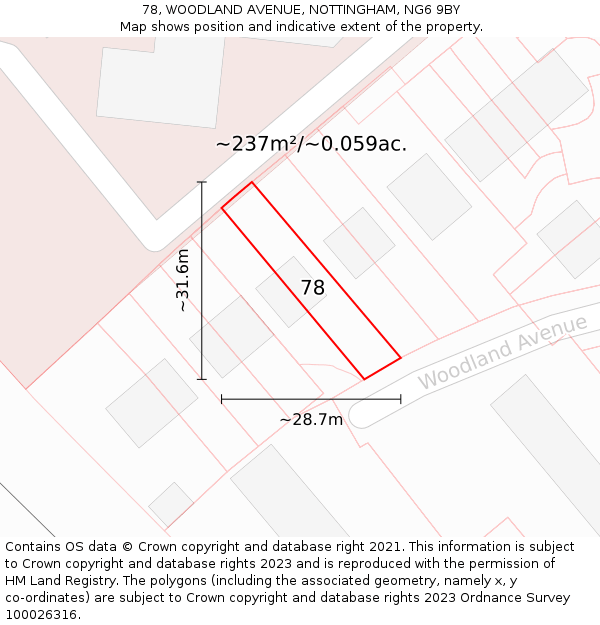 78, WOODLAND AVENUE, NOTTINGHAM, NG6 9BY: Plot and title map