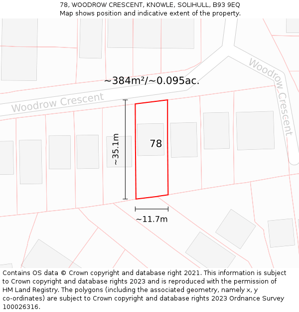 78, WOODROW CRESCENT, KNOWLE, SOLIHULL, B93 9EQ: Plot and title map