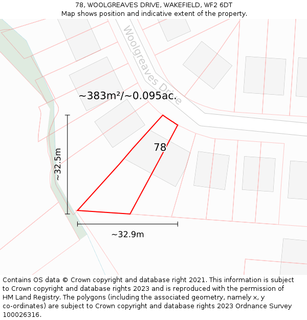 78, WOOLGREAVES DRIVE, WAKEFIELD, WF2 6DT: Plot and title map