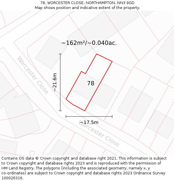 78, WORCESTER CLOSE, NORTHAMPTON, NN3 9GD: Plot and title map