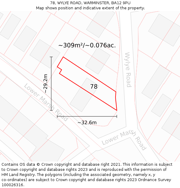 78, WYLYE ROAD, WARMINSTER, BA12 9PU: Plot and title map