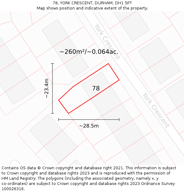 78, YORK CRESCENT, DURHAM, DH1 5PT: Plot and title map