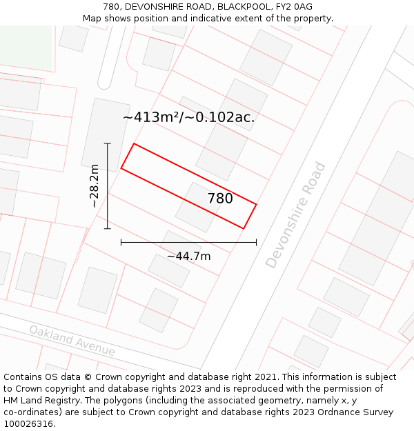780, DEVONSHIRE ROAD, BLACKPOOL, FY2 0AG: Plot and title map