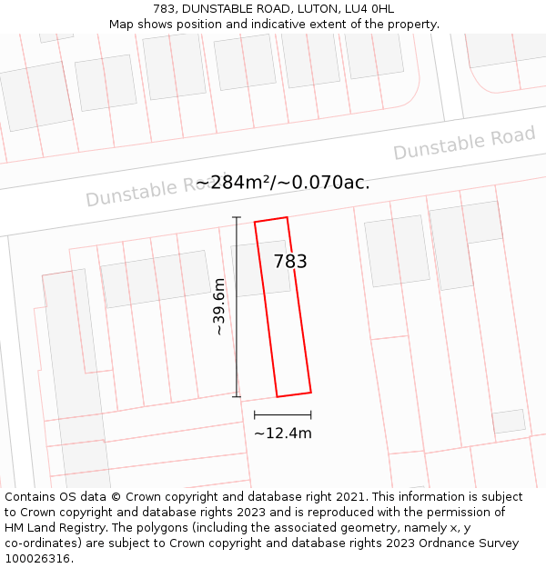 783, DUNSTABLE ROAD, LUTON, LU4 0HL: Plot and title map