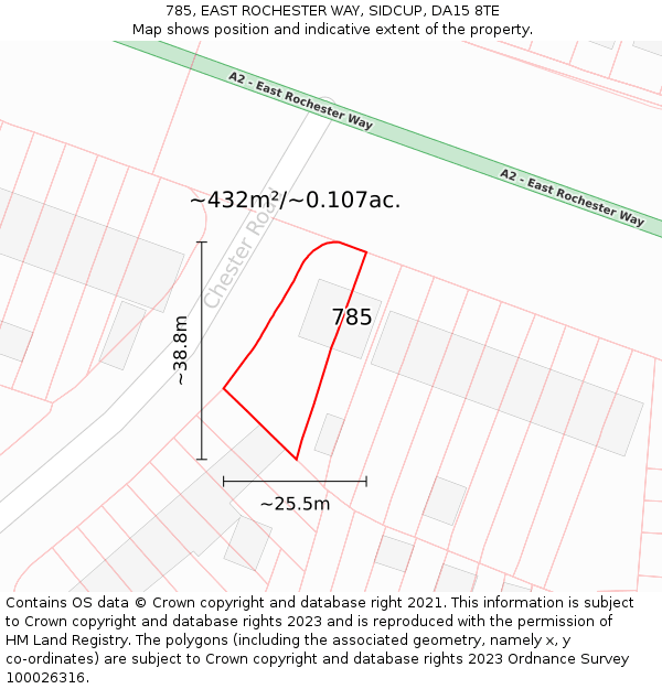 785, EAST ROCHESTER WAY, SIDCUP, DA15 8TE: Plot and title map