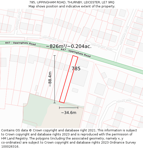 785, UPPINGHAM ROAD, THURNBY, LEICESTER, LE7 9RQ: Plot and title map