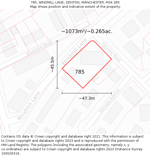 785, WINDMILL LANE, DENTON, MANCHESTER, M34 2ER: Plot and title map
