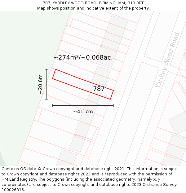 787, YARDLEY WOOD ROAD, BIRMINGHAM, B13 0PT: Plot and title map