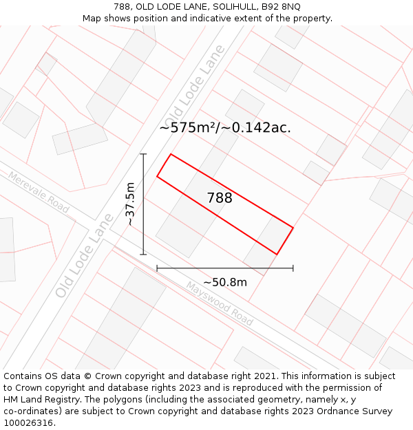 788, OLD LODE LANE, SOLIHULL, B92 8NQ: Plot and title map