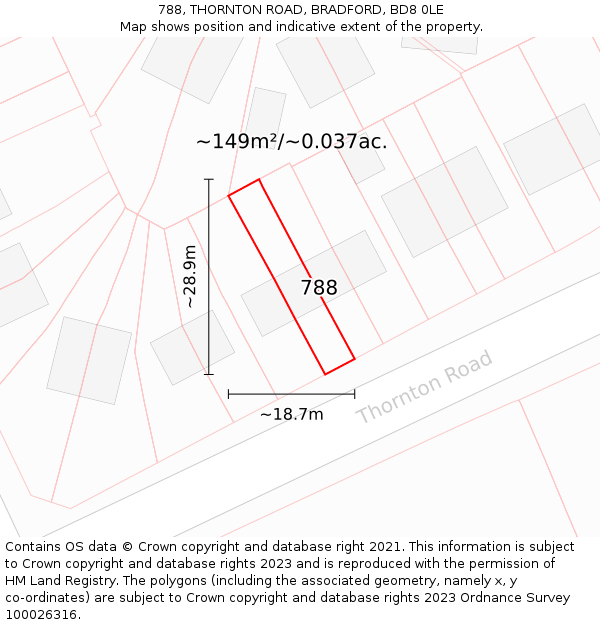 788, THORNTON ROAD, BRADFORD, BD8 0LE: Plot and title map