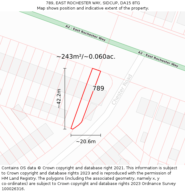 789, EAST ROCHESTER WAY, SIDCUP, DA15 8TG: Plot and title map