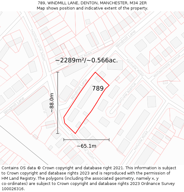 789, WINDMILL LANE, DENTON, MANCHESTER, M34 2ER: Plot and title map