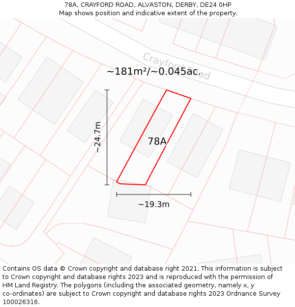 78A, CRAYFORD ROAD, ALVASTON, DERBY, DE24 0HP: Plot and title map
