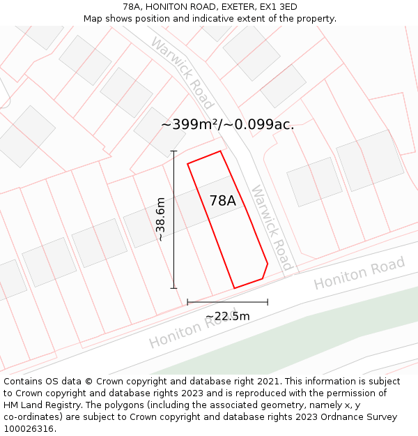78A, HONITON ROAD, EXETER, EX1 3ED: Plot and title map