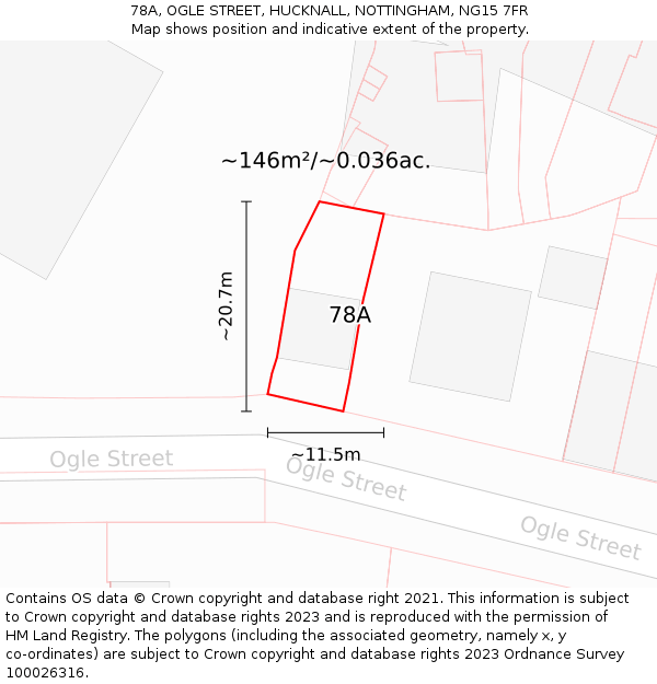 78A, OGLE STREET, HUCKNALL, NOTTINGHAM, NG15 7FR: Plot and title map