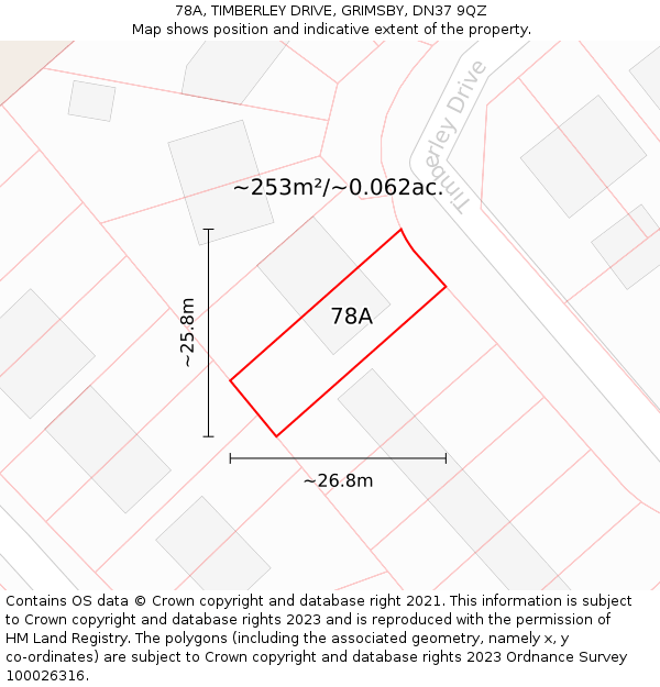 78A, TIMBERLEY DRIVE, GRIMSBY, DN37 9QZ: Plot and title map
