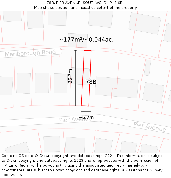78B, PIER AVENUE, SOUTHWOLD, IP18 6BL: Plot and title map