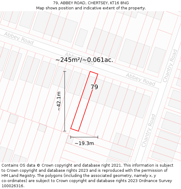 79, ABBEY ROAD, CHERTSEY, KT16 8NG: Plot and title map