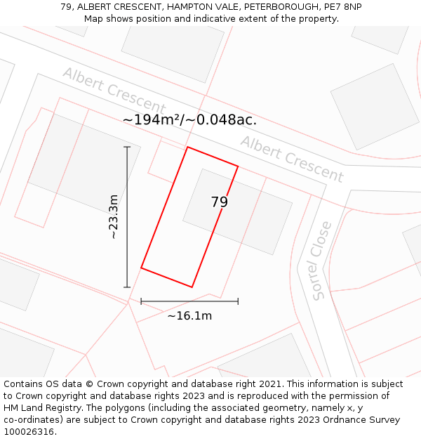 79, ALBERT CRESCENT, HAMPTON VALE, PETERBOROUGH, PE7 8NP: Plot and title map