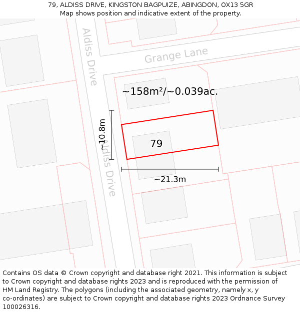 79, ALDISS DRIVE, KINGSTON BAGPUIZE, ABINGDON, OX13 5GR: Plot and title map