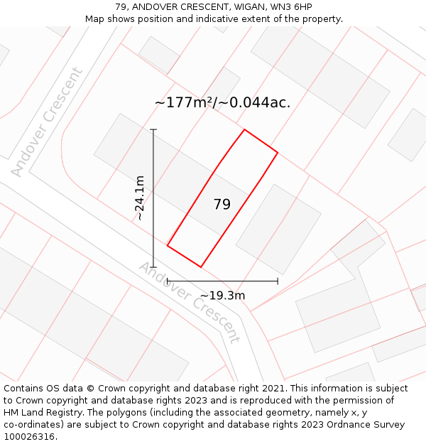 79, ANDOVER CRESCENT, WIGAN, WN3 6HP: Plot and title map