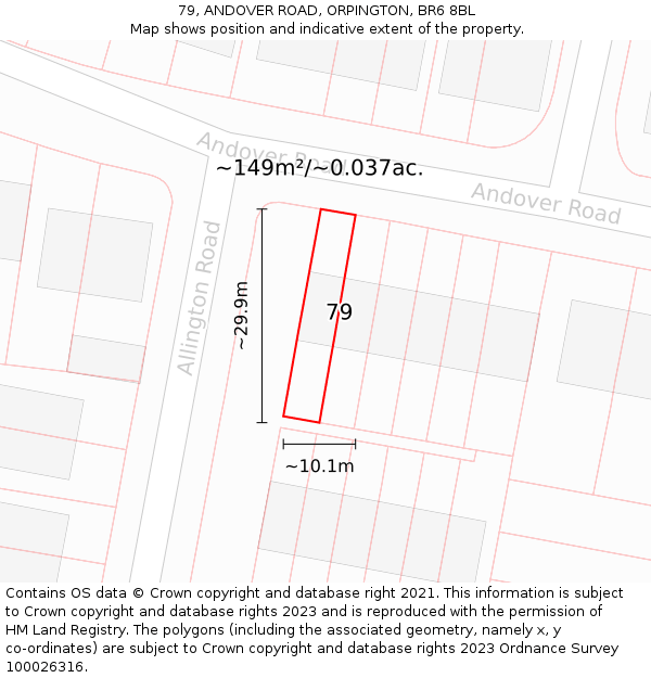 79, ANDOVER ROAD, ORPINGTON, BR6 8BL: Plot and title map