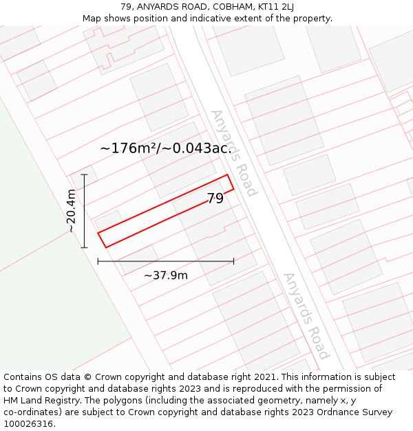 79, ANYARDS ROAD, COBHAM, KT11 2LJ: Plot and title map