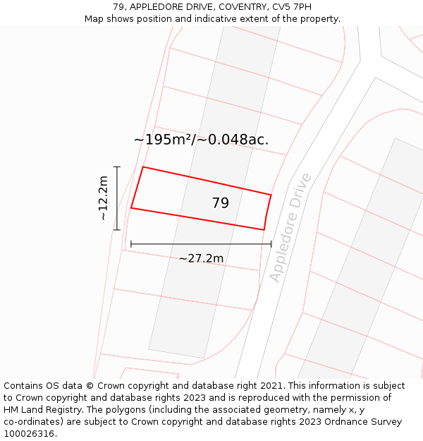 79, APPLEDORE DRIVE, COVENTRY, CV5 7PH: Plot and title map