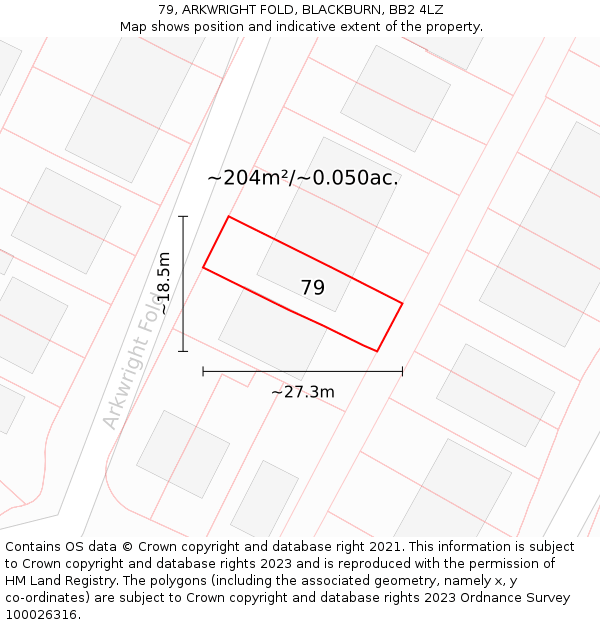79, ARKWRIGHT FOLD, BLACKBURN, BB2 4LZ: Plot and title map