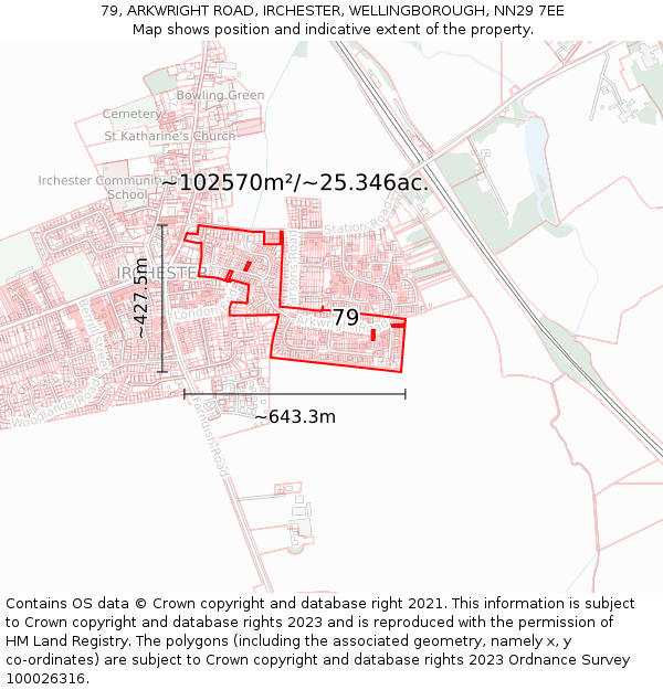 79, ARKWRIGHT ROAD, IRCHESTER, WELLINGBOROUGH, NN29 7EE: Plot and title map