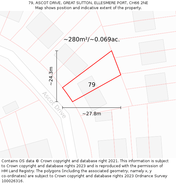 79, ASCOT DRIVE, GREAT SUTTON, ELLESMERE PORT, CH66 2NE: Plot and title map