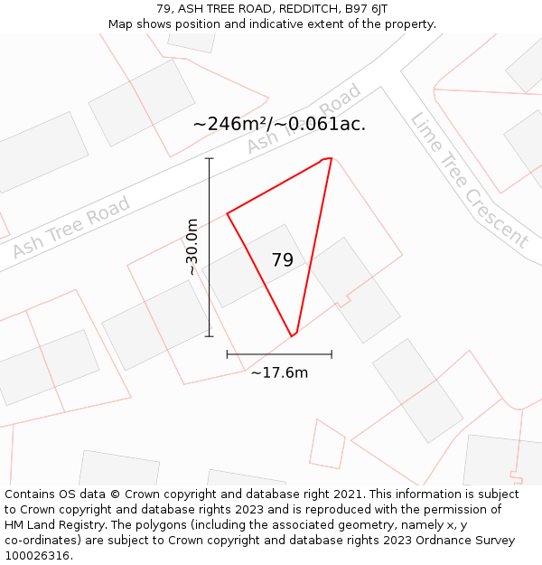 79, ASH TREE ROAD, REDDITCH, B97 6JT: Plot and title map