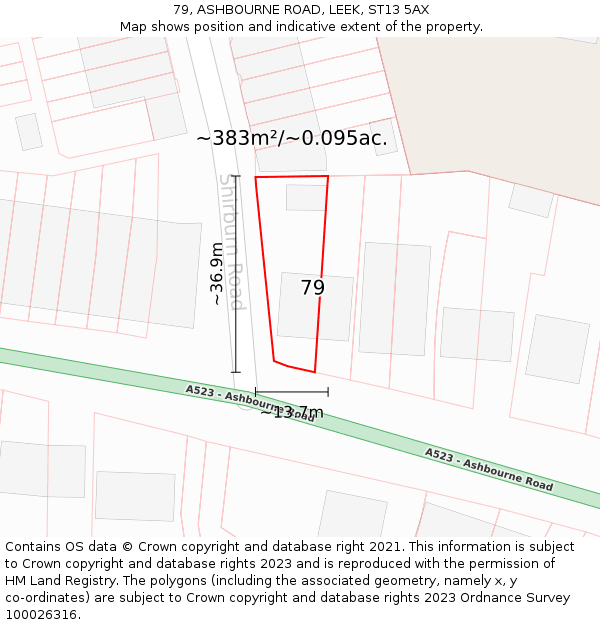 79, ASHBOURNE ROAD, LEEK, ST13 5AX: Plot and title map