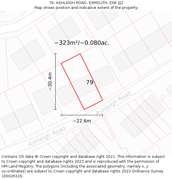 79, ASHLEIGH ROAD, EXMOUTH, EX8 2JZ: Plot and title map
