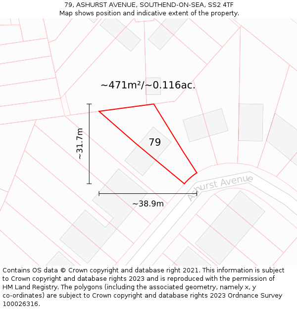 79, ASHURST AVENUE, SOUTHEND-ON-SEA, SS2 4TF: Plot and title map