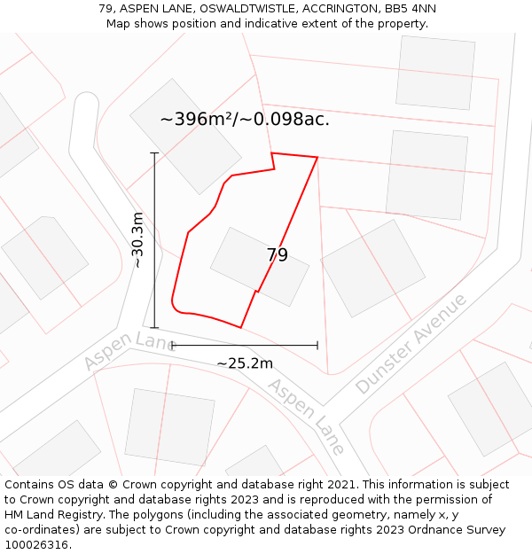 79, ASPEN LANE, OSWALDTWISTLE, ACCRINGTON, BB5 4NN: Plot and title map