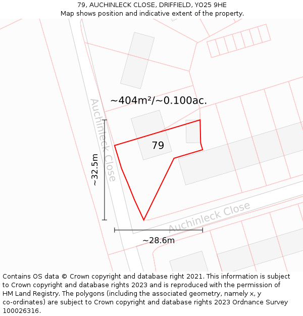 79, AUCHINLECK CLOSE, DRIFFIELD, YO25 9HE: Plot and title map