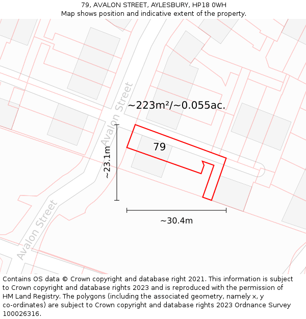 79, AVALON STREET, AYLESBURY, HP18 0WH: Plot and title map