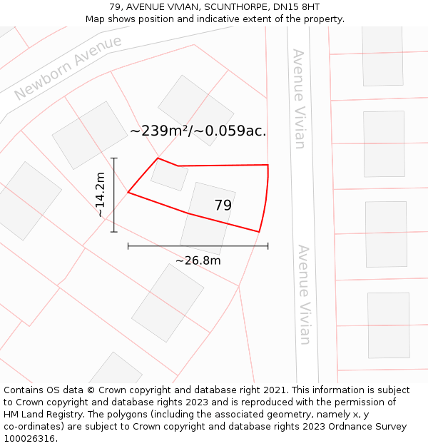 79, AVENUE VIVIAN, SCUNTHORPE, DN15 8HT: Plot and title map