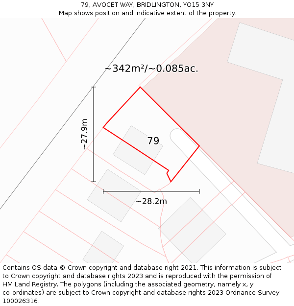 79, AVOCET WAY, BRIDLINGTON, YO15 3NY: Plot and title map