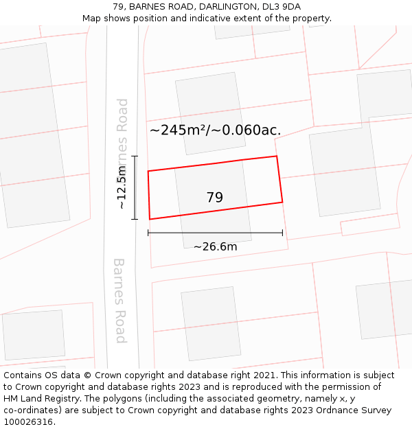 79, BARNES ROAD, DARLINGTON, DL3 9DA: Plot and title map