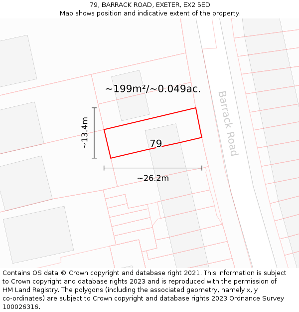79, BARRACK ROAD, EXETER, EX2 5ED: Plot and title map
